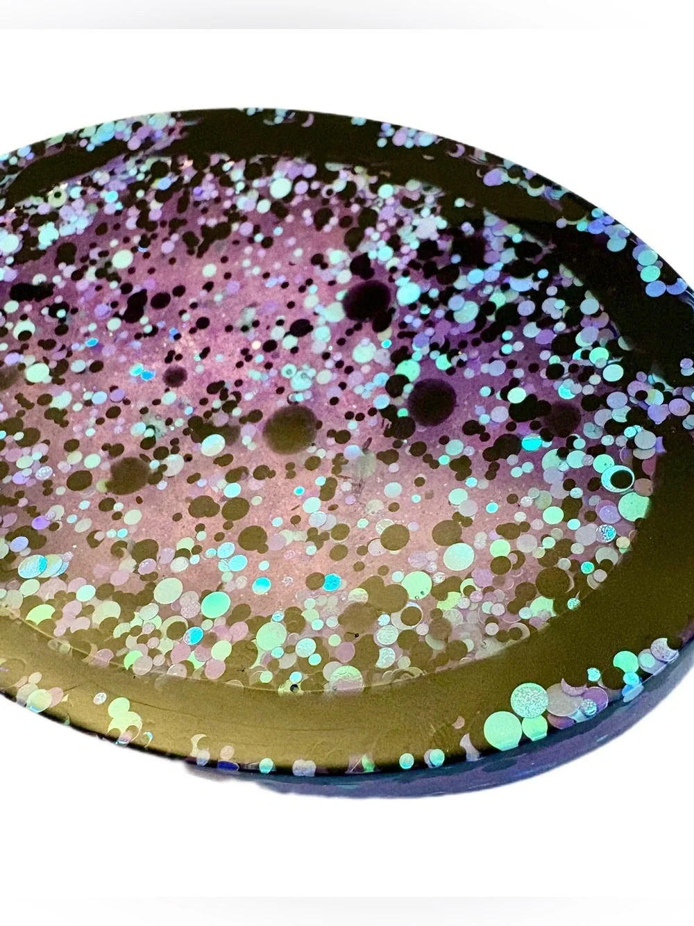 Handmade Glitter Resin Soap Dish - Purple + Black Confetti Soap Holder - Picture 4 of 6